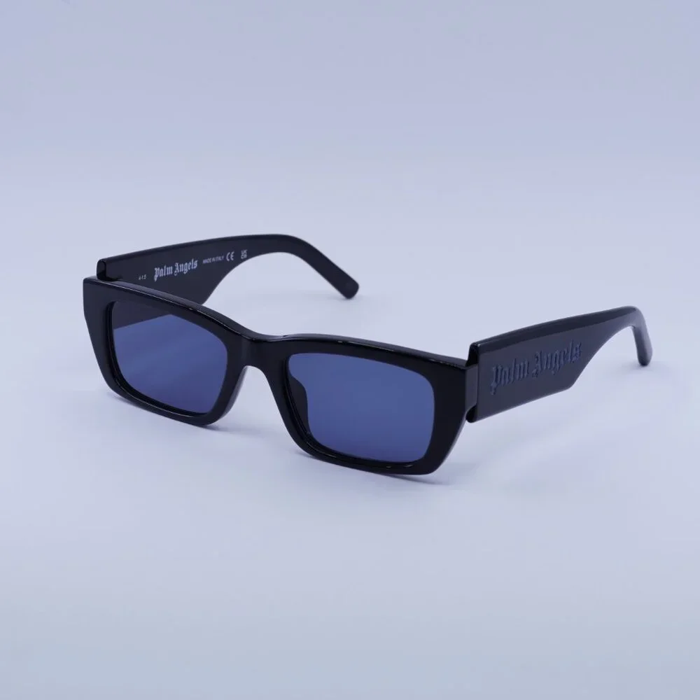Palm Angels PERI002 PALM 1045 Sunglasses Black Rectangle Frame, Blue Lenses